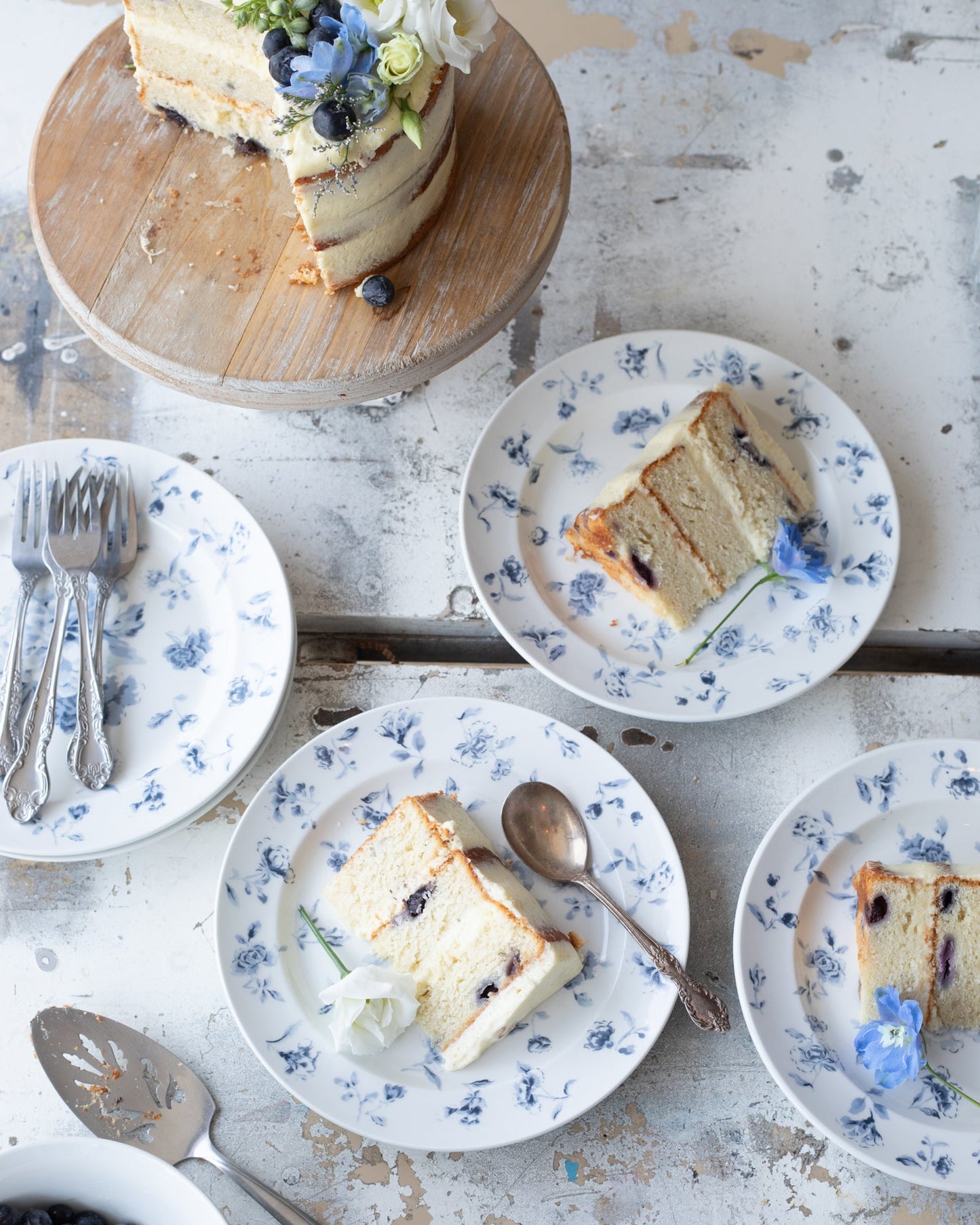 Martha Stewart French Garden Party Blue and White Floral Dinnerware Set {six items per piece set}