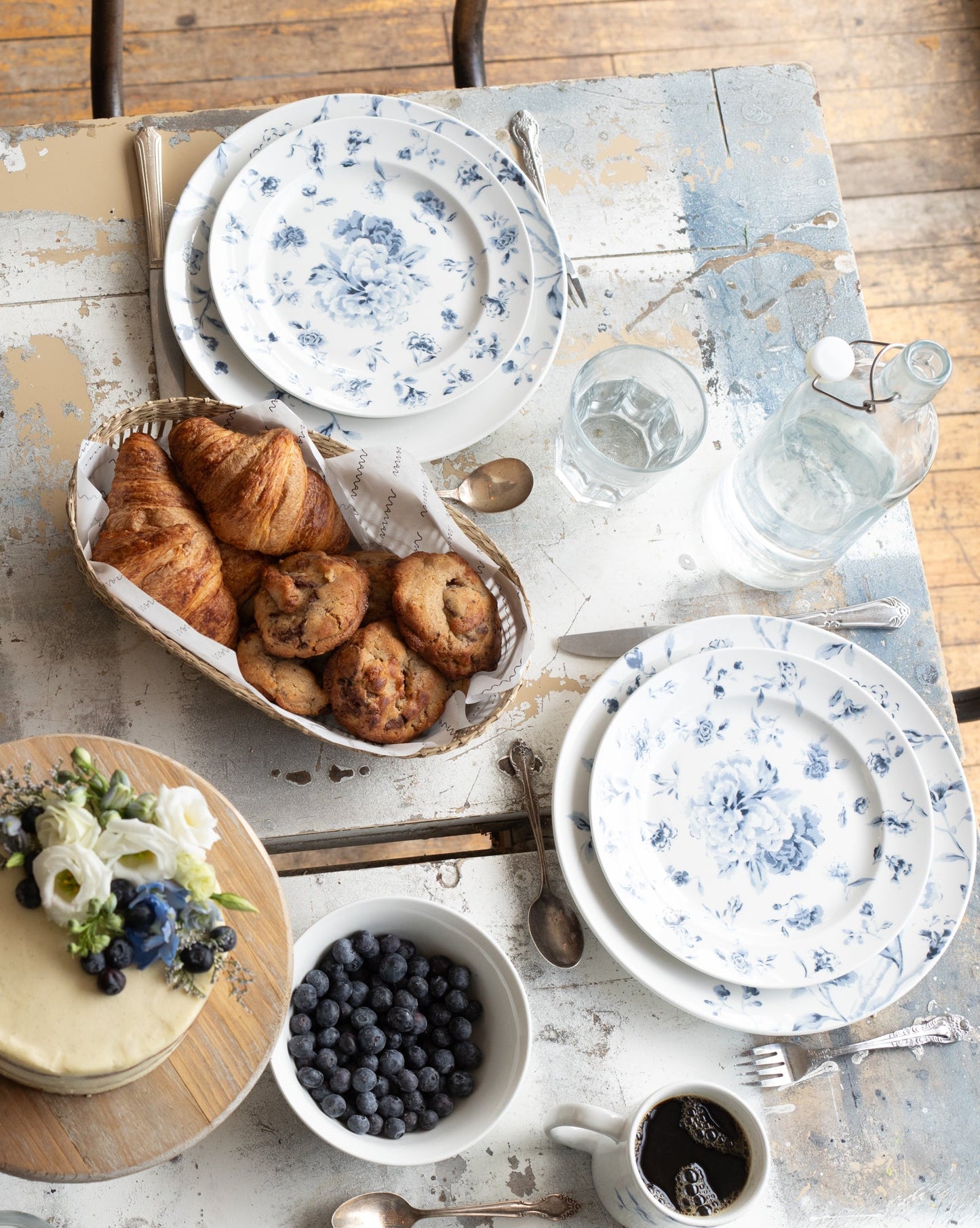 Martha Stewart French Garden Party Blue and White Floral Dinnerware Set {six items per piece set}