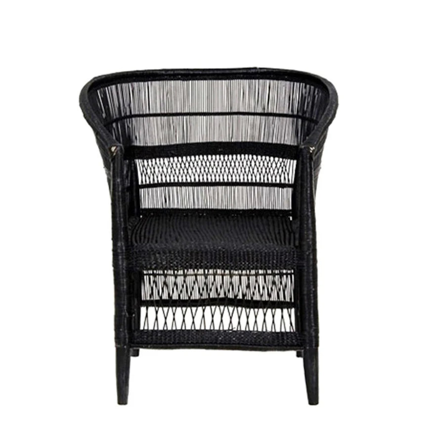 Black wicker chair on a white background