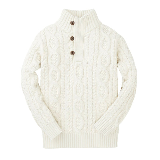 Mock Neck Organic Cable Sweater with Buttons - Baby