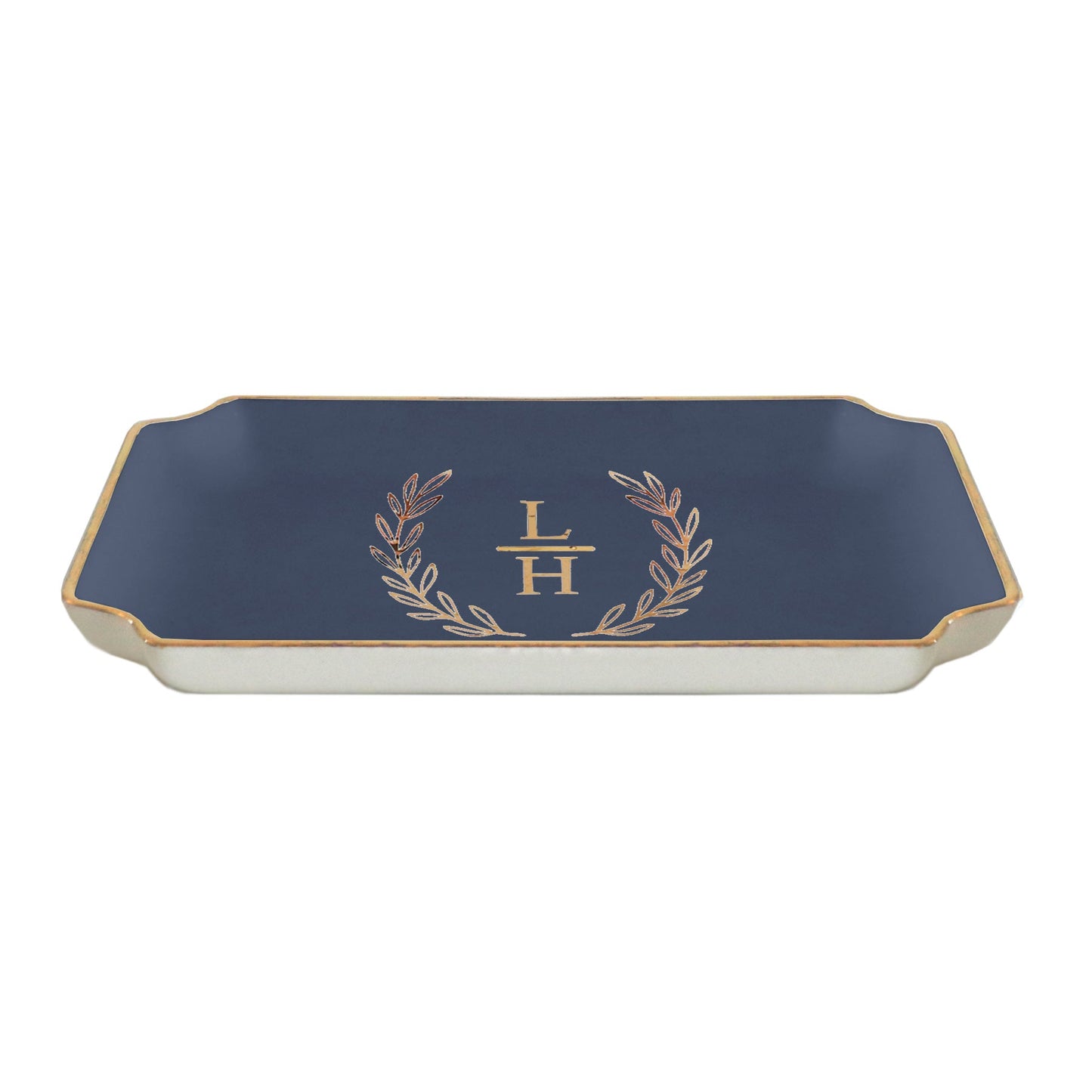 Laurel Wreath Monogram Trays with Gold Accent
