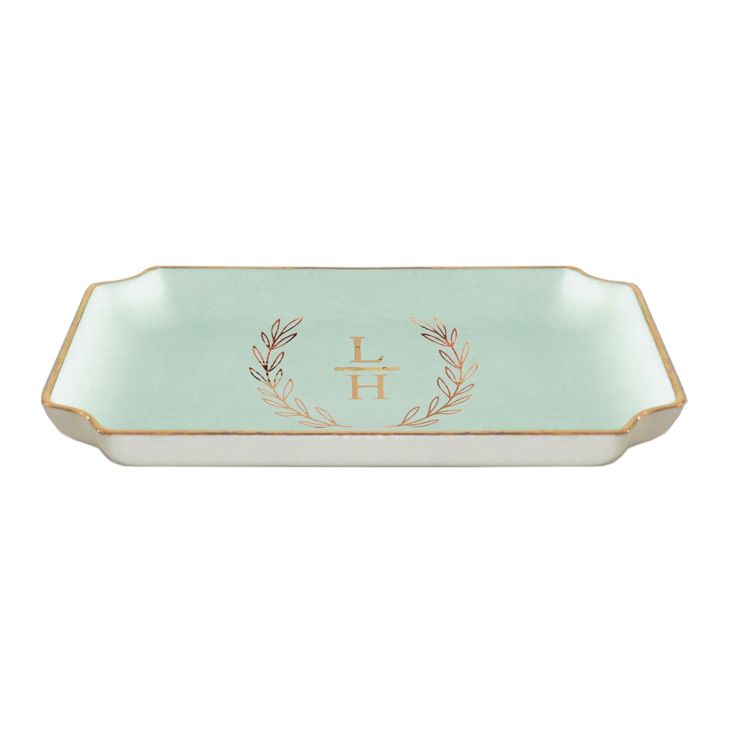 Laurel Wreath Monogram Trays with Gold Accent
