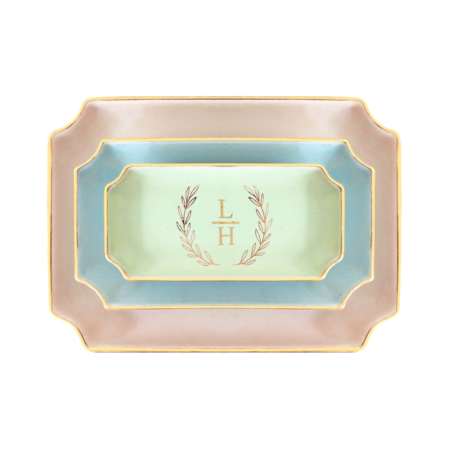 Laurel Wreath Monogram Trays with Gold Accent