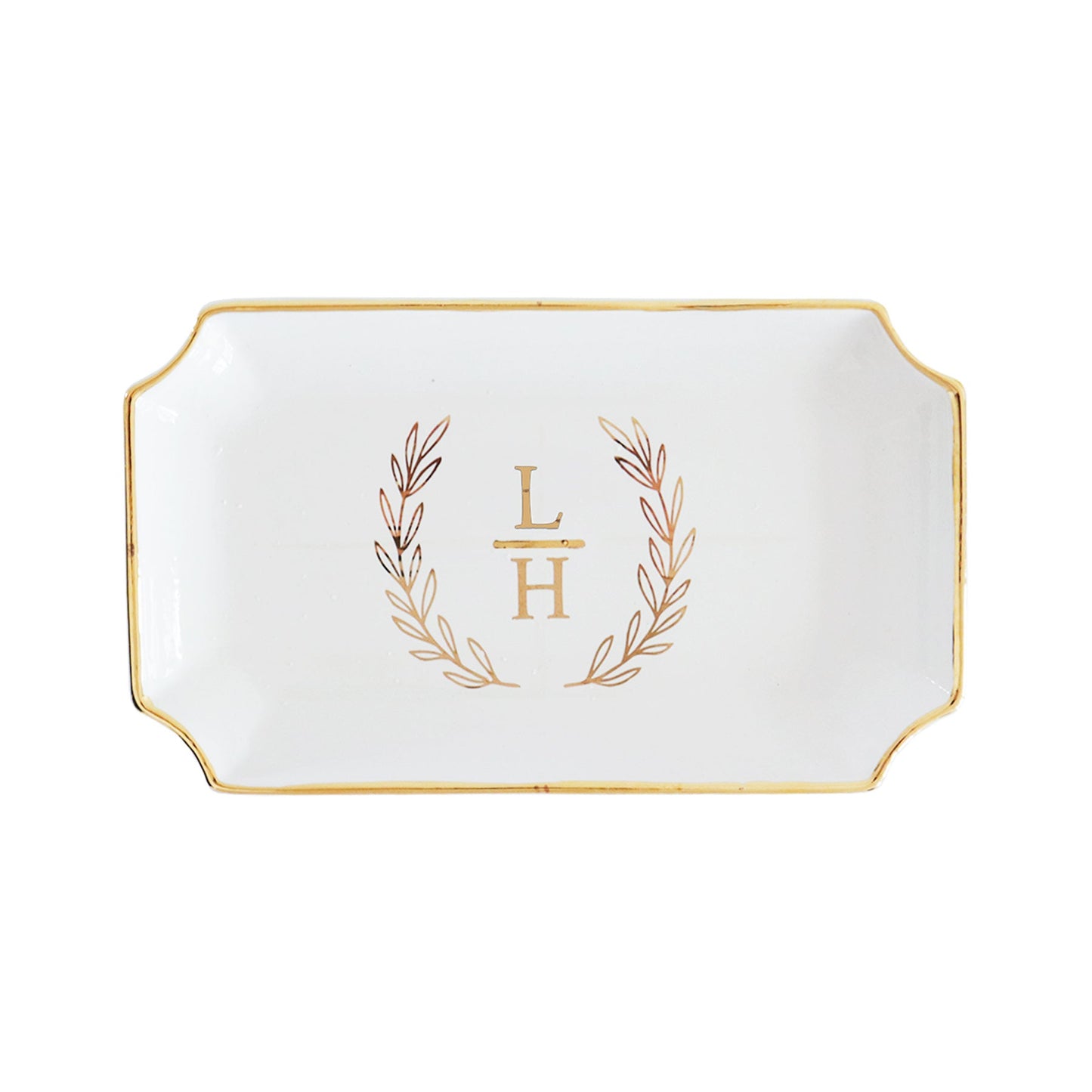 Laurel Wreath Monogram Trays with Gold Accent