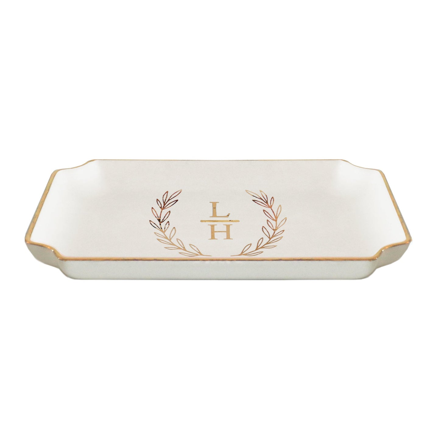 Laurel Wreath Monogram Trays with Gold Accent