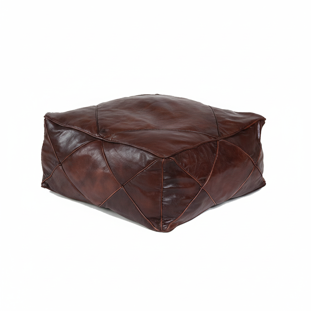 Moroccan Leather Floor Cushion / Ottoman - Mosaic - Lozenge - Brown
