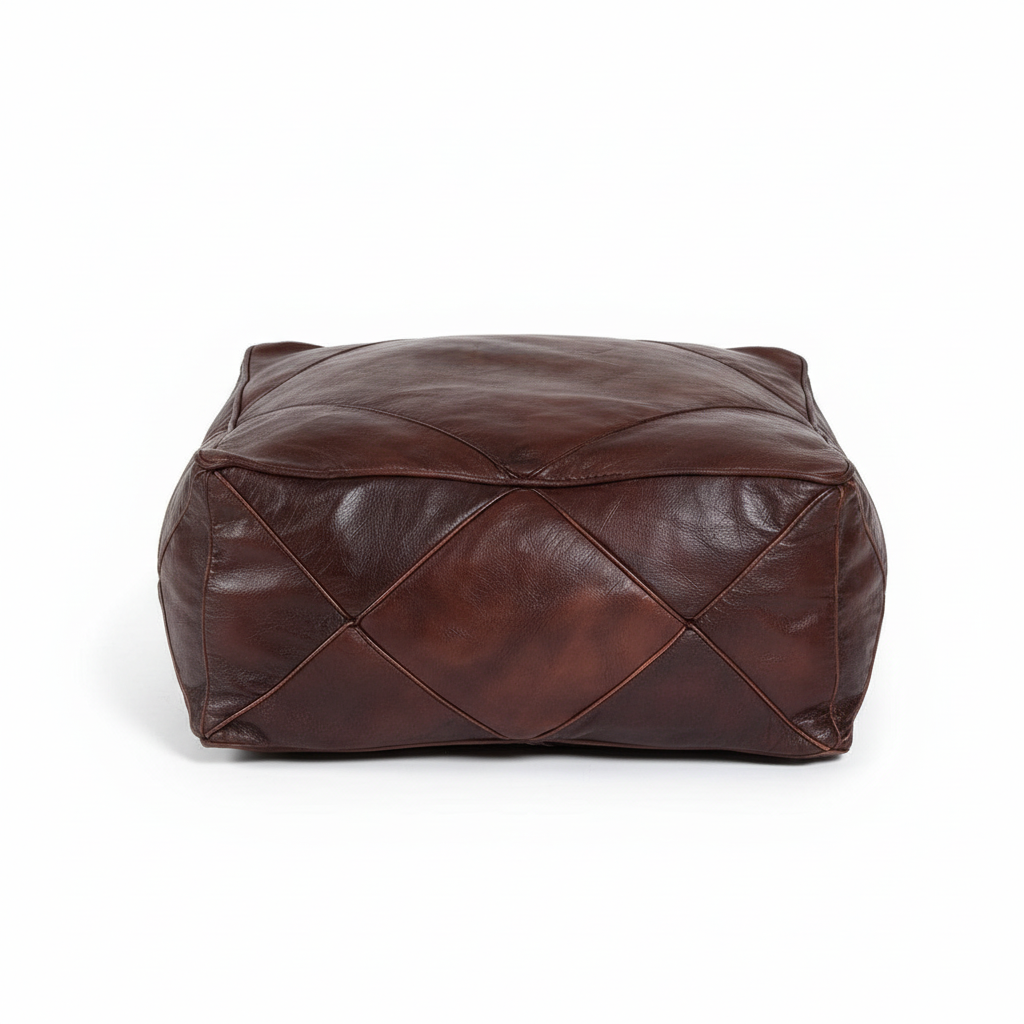 Moroccan Leather Floor Cushion / Ottoman - Mosaic - Lozenge - Brown