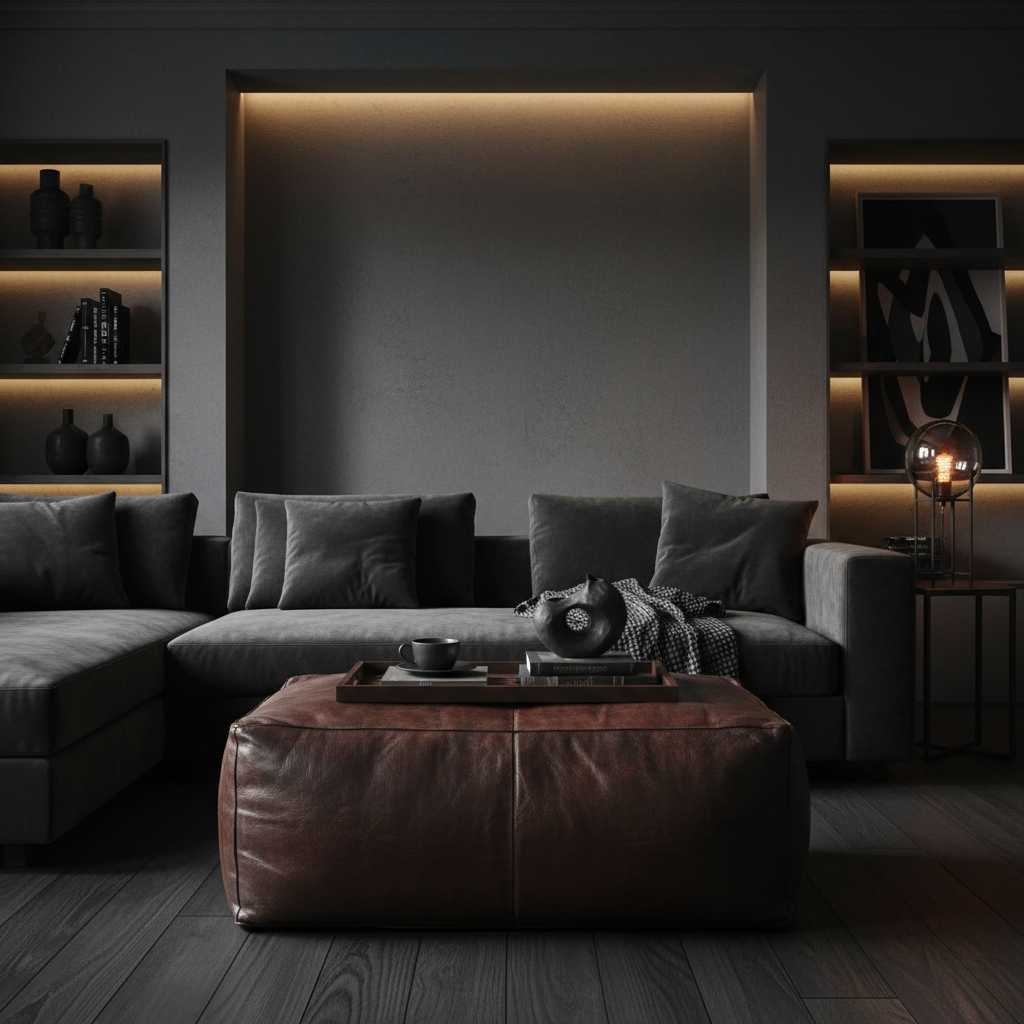 Moroccan Leather Pouf / Ottoman - Rectangular - Brown - Nelya
