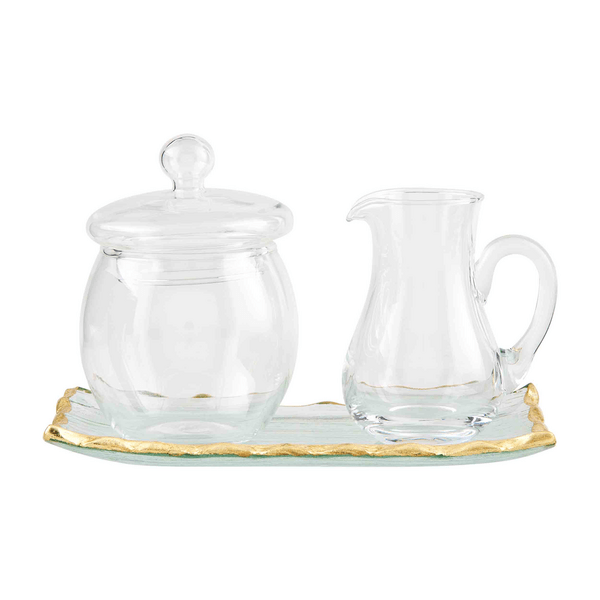 Mud Pie Gold Edge Glass Cream And Sugar Set