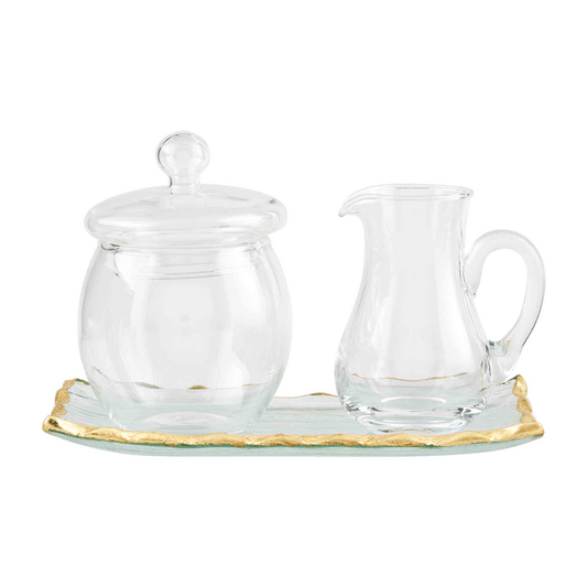 Mud Pie Gold Edge Glass Cream And Sugar Set