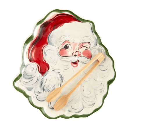 Mud Pie Vintage Santa Plate & Tong Set