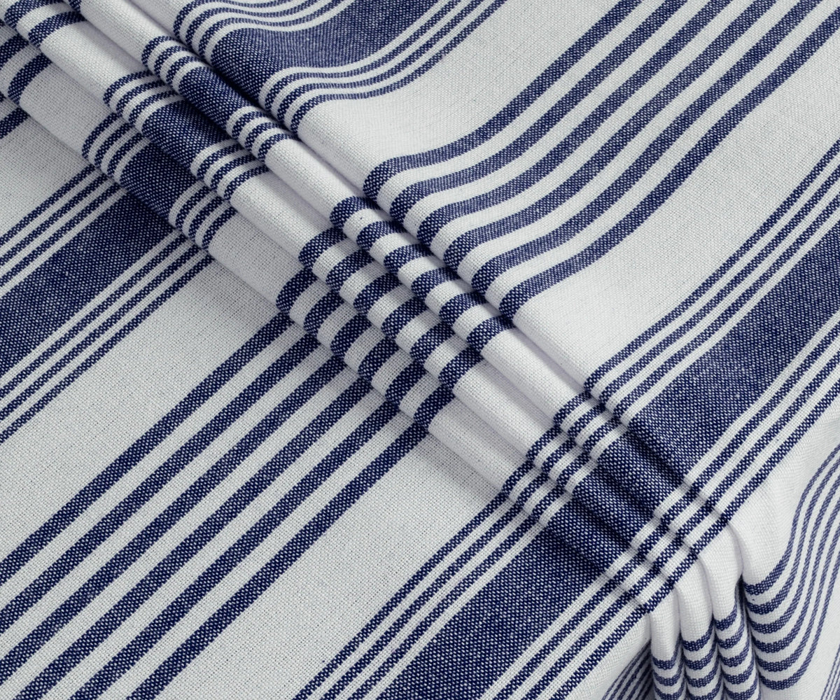 Harbor French Stripe Cotton Tablecloth — Blue & White