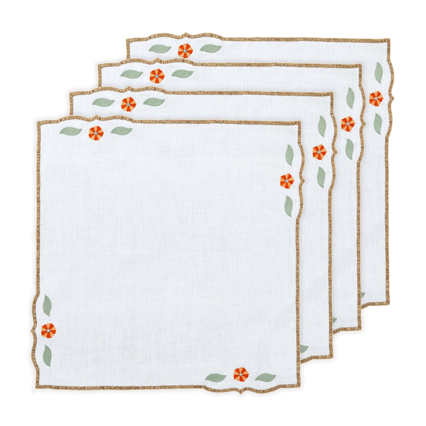Hand Embroidered Heirloom Petals Napkins 18" x 18"  (Set of 4)