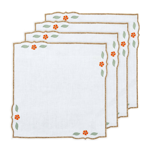 Hand Embroidered Heirloom Petals Napkins 18" x 18"  (Set of 4)