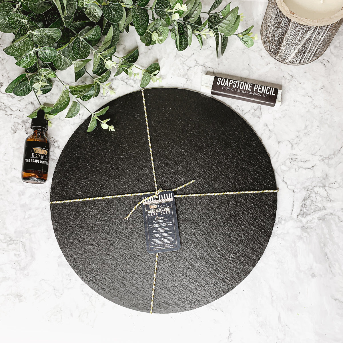 Slate Round 14 Inch Cheese Board - Natural Edge Serving Platter
