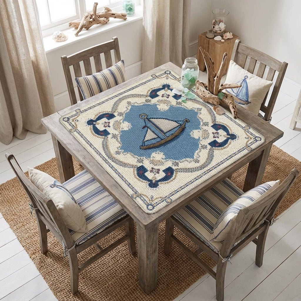The Sea Is Calling And I Must Go Nautical Faux Needlepoint Mahjong Mat
