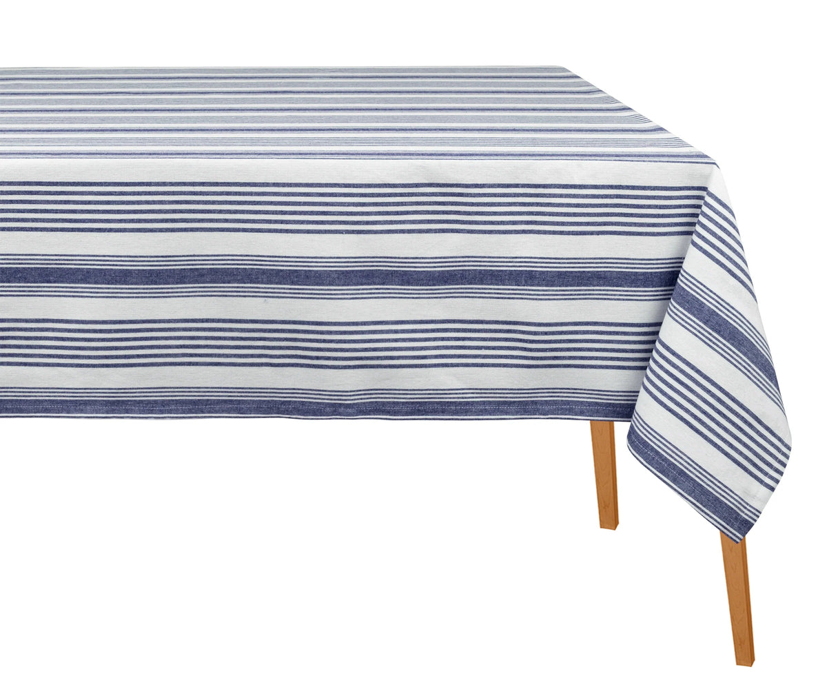 Harbor French Stripe Cotton Tablecloth — Blue & White