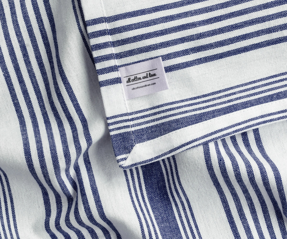 Harbor French Stripe Cotton Tablecloth — Blue & White