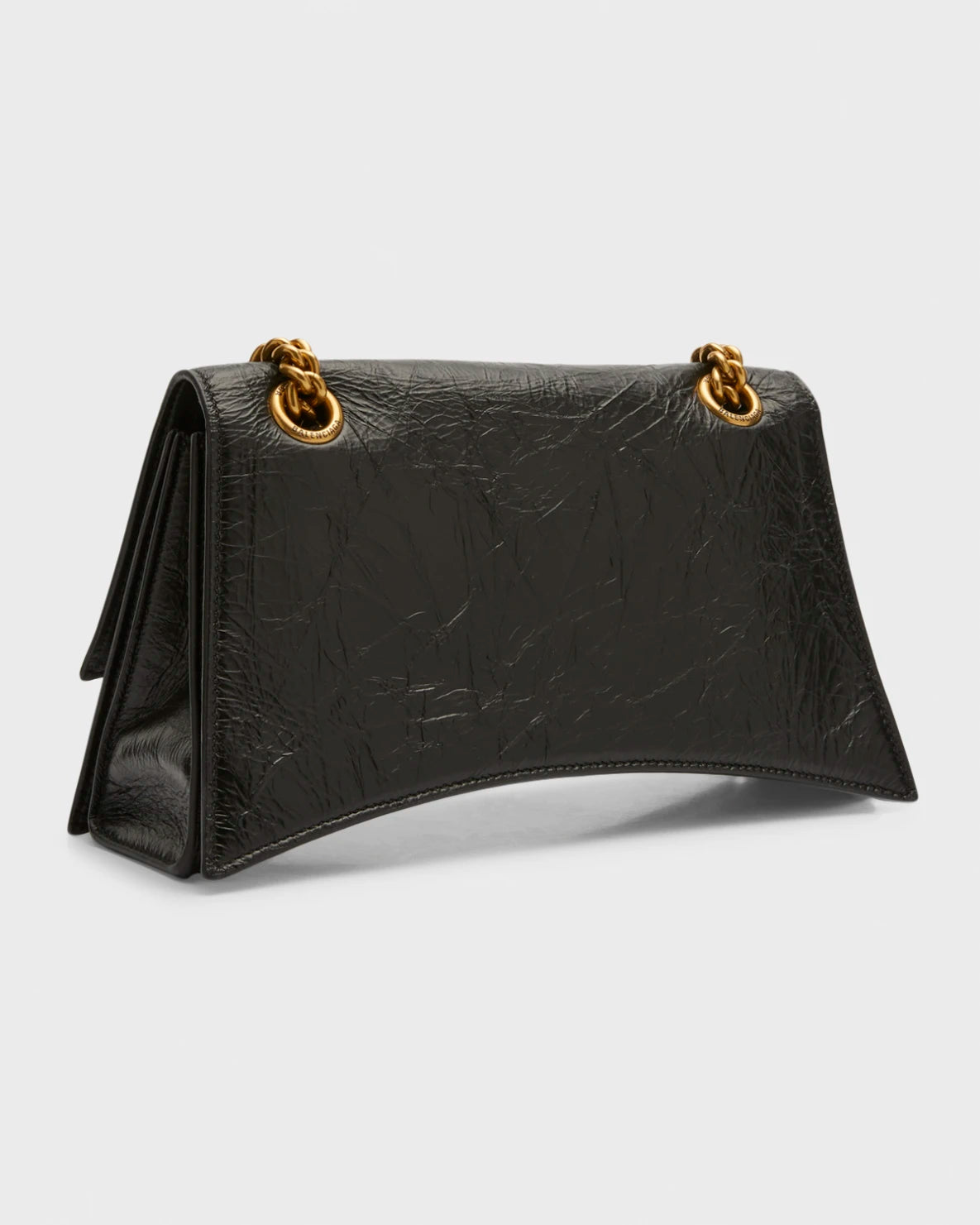Balenciaga Crush Small Leather Shoulder Bag - Black Crinkled Calfskin Designer Handbag