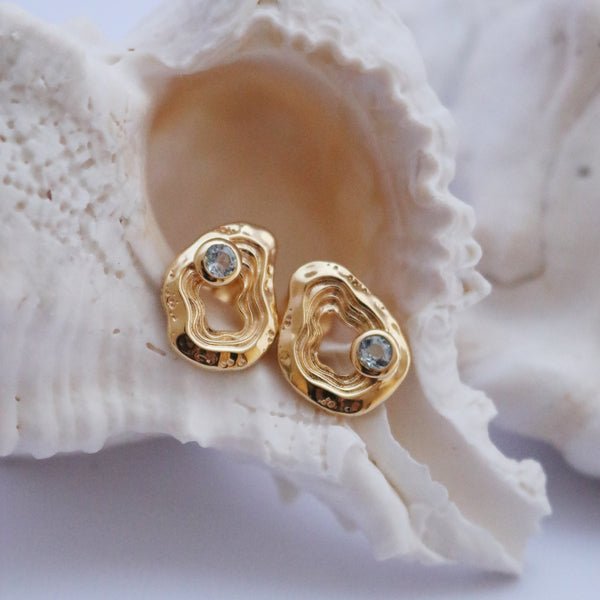 Oasis Ear Studs – Sterling Silver & Gold with Blue Topaz