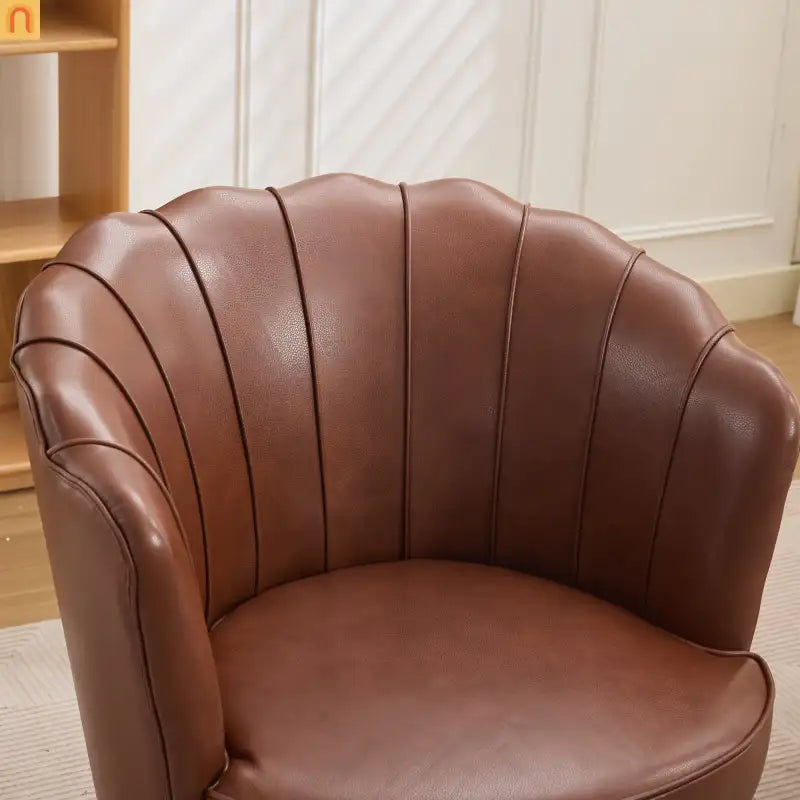 Wingback Swivel Chair Genuine Leather Brown 360 Degree Metal Base