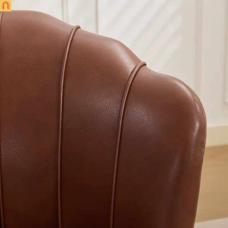 Wingback Swivel Chair Genuine Leather Brown 360 Degree Metal Base