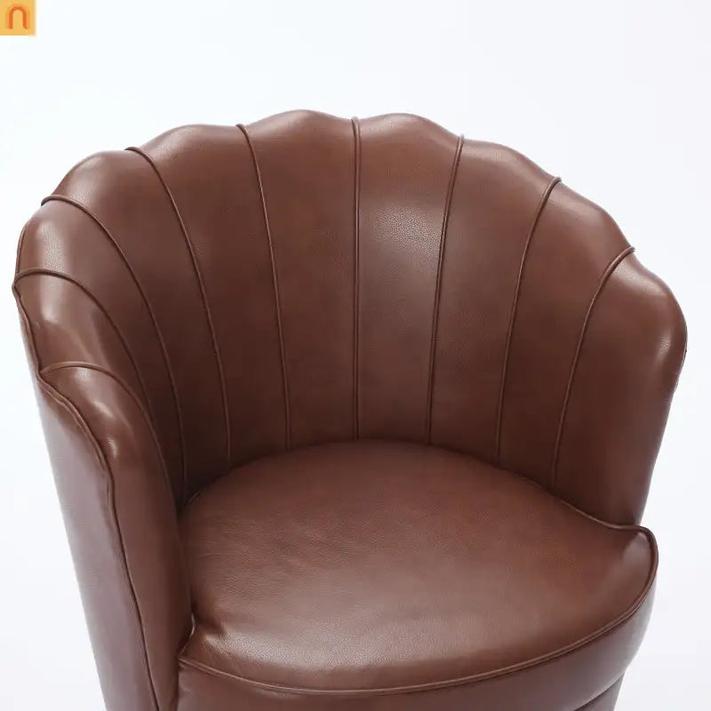 Wingback Swivel Chair Genuine Leather Brown 360 Degree Metal Base