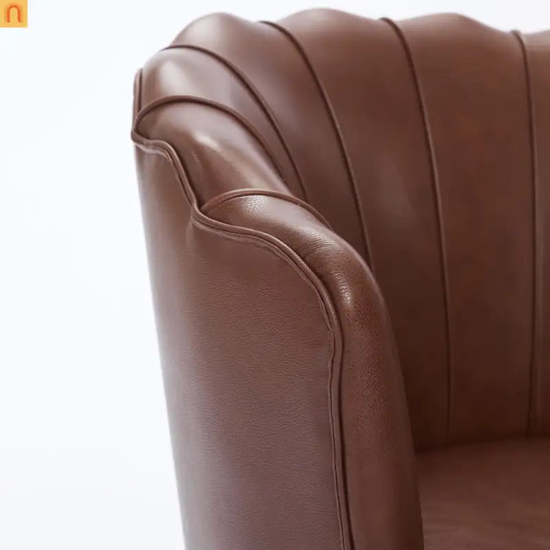 Wingback Swivel Chair Genuine Leather Brown 360 Degree Metal Base