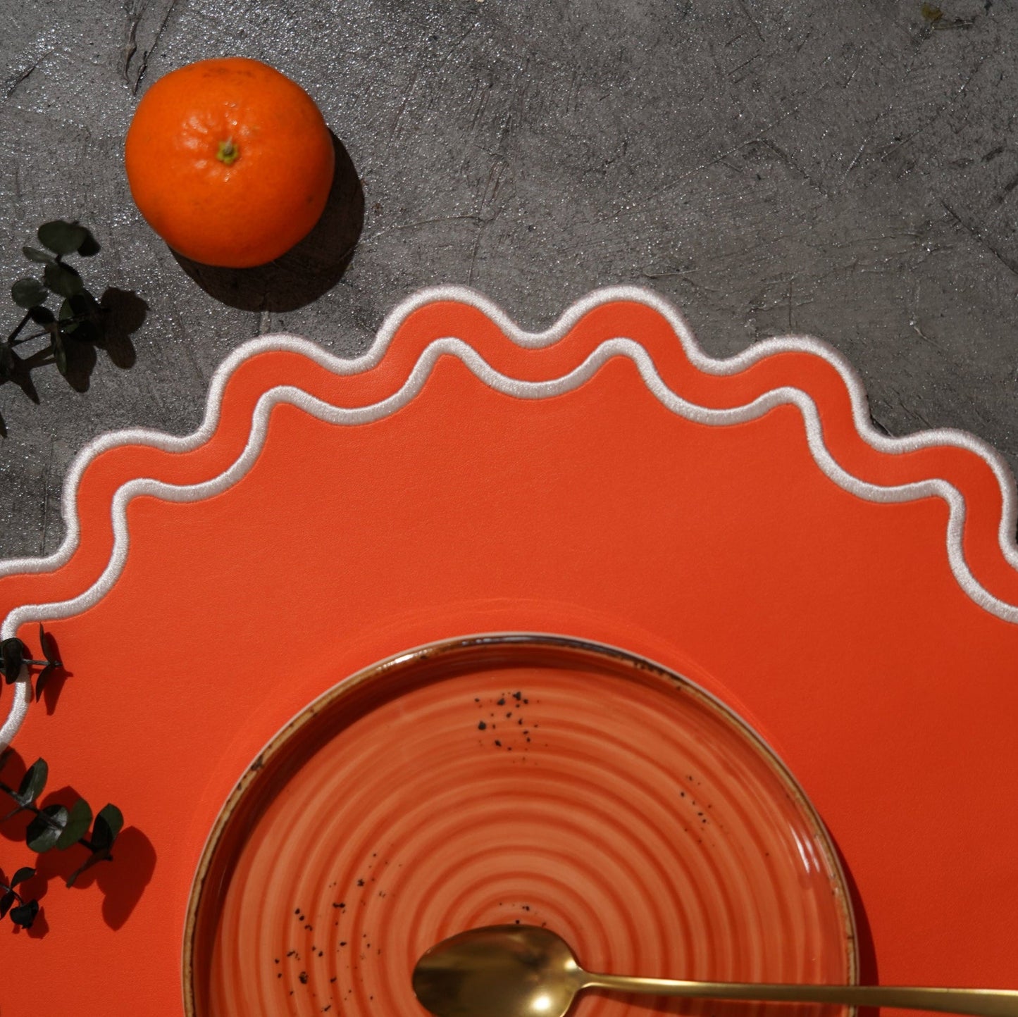 SOLACE ORANGE FAUX LEATHER PLACEMAT (Set Of 4)
