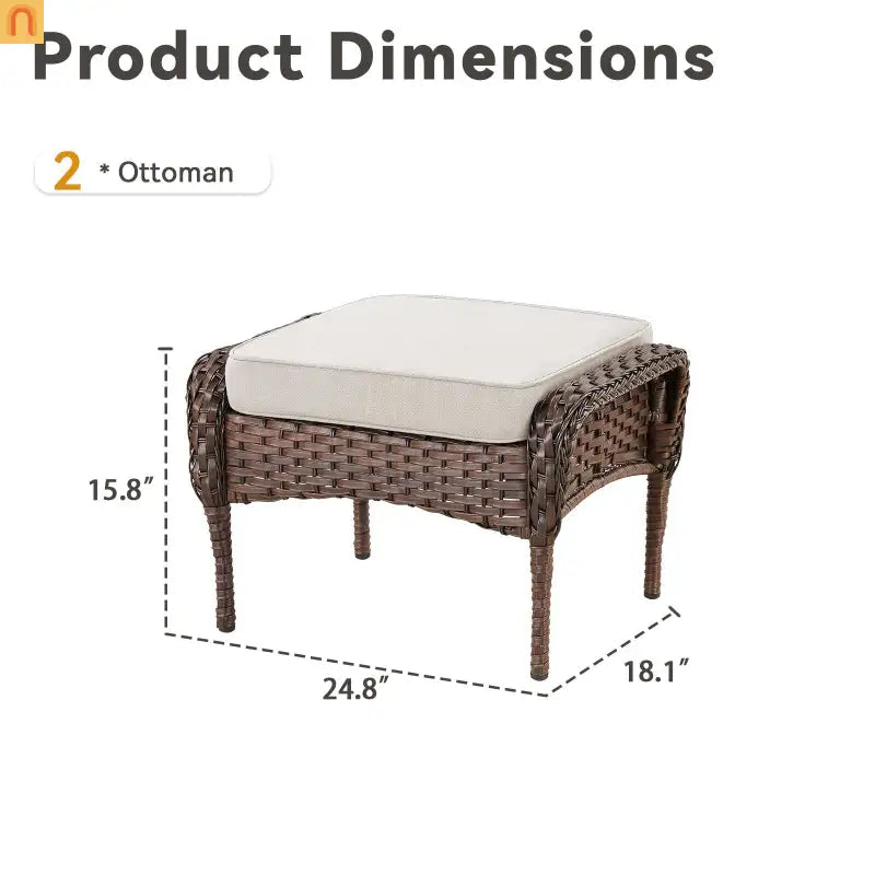Ottomans Outdoor Pe Wicker Set of 2 Beige Cushions