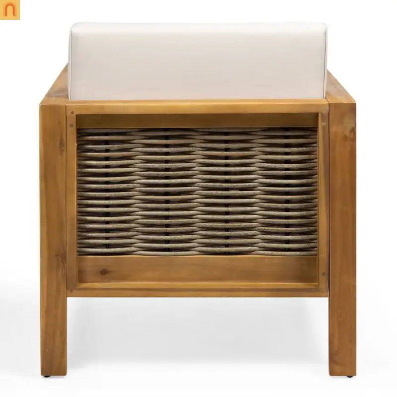 Outdoor Acacia Wood Club Chair Set of 2 with Wicker Accents Teak Finish