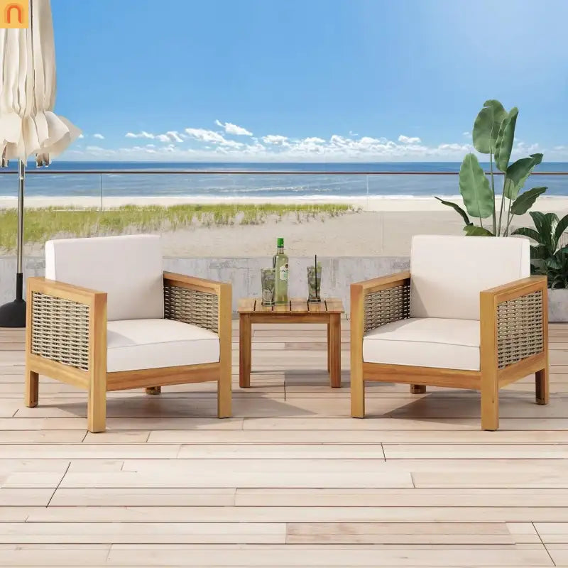Outdoor Acacia Wood Club Chair Set of 2 with Wicker Accents Teak Finish