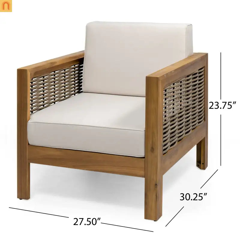 Outdoor Acacia Wood Club Chair Set of 2 with Wicker Accents Teak Finish