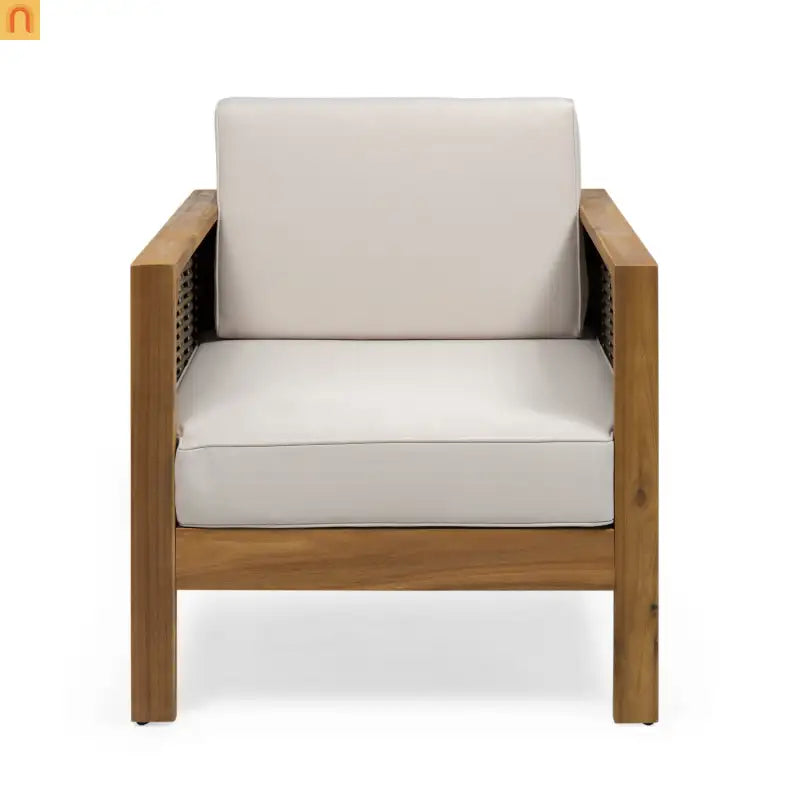 Outdoor Acacia Wood Club Chair Set of 2 with Wicker Accents Teak Finish