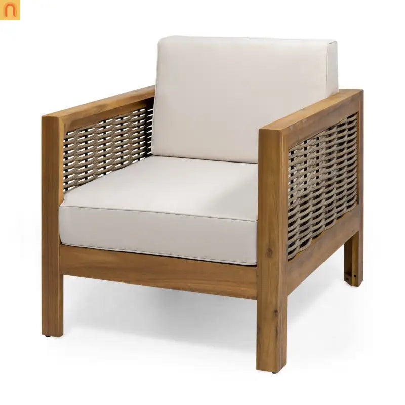Outdoor Acacia Wood Club Chair Set of 2 with Wicker Accents Teak Finish