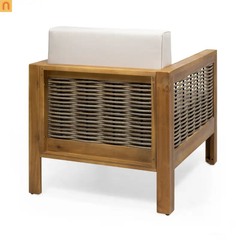 Outdoor Acacia Wood Club Chair Set of 2 with Wicker Accents Teak Finish