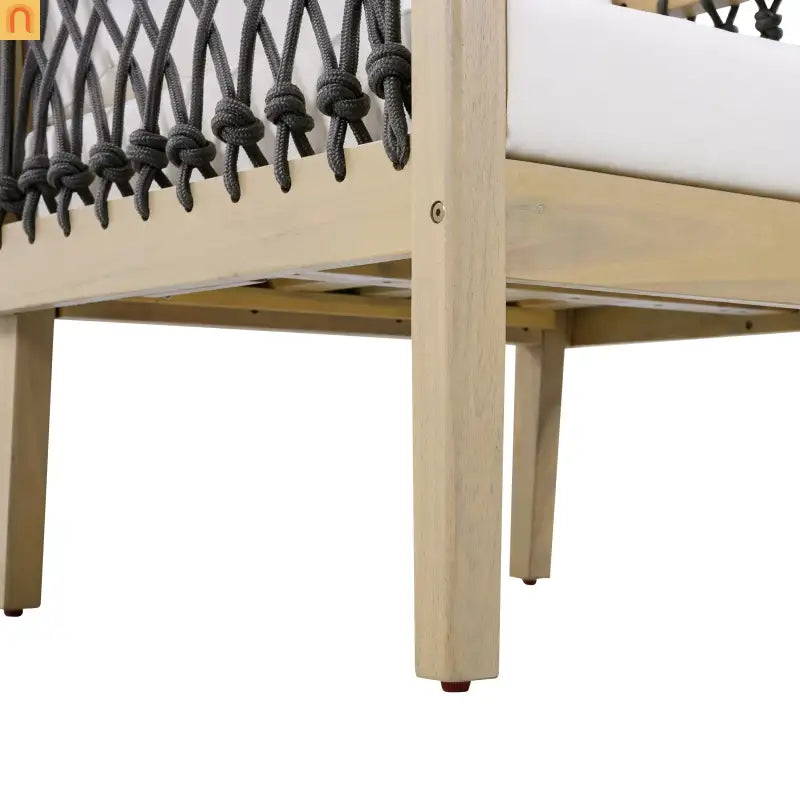 Outdoor Acacia Wood Club Chair with Handwoven Rope Light Teak Finish Weather