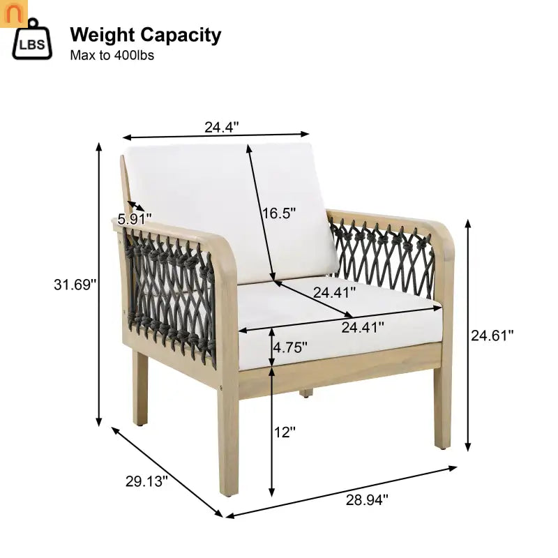 Outdoor Acacia Wood Club Chair with Handwoven Rope Light Teak Finish Weather