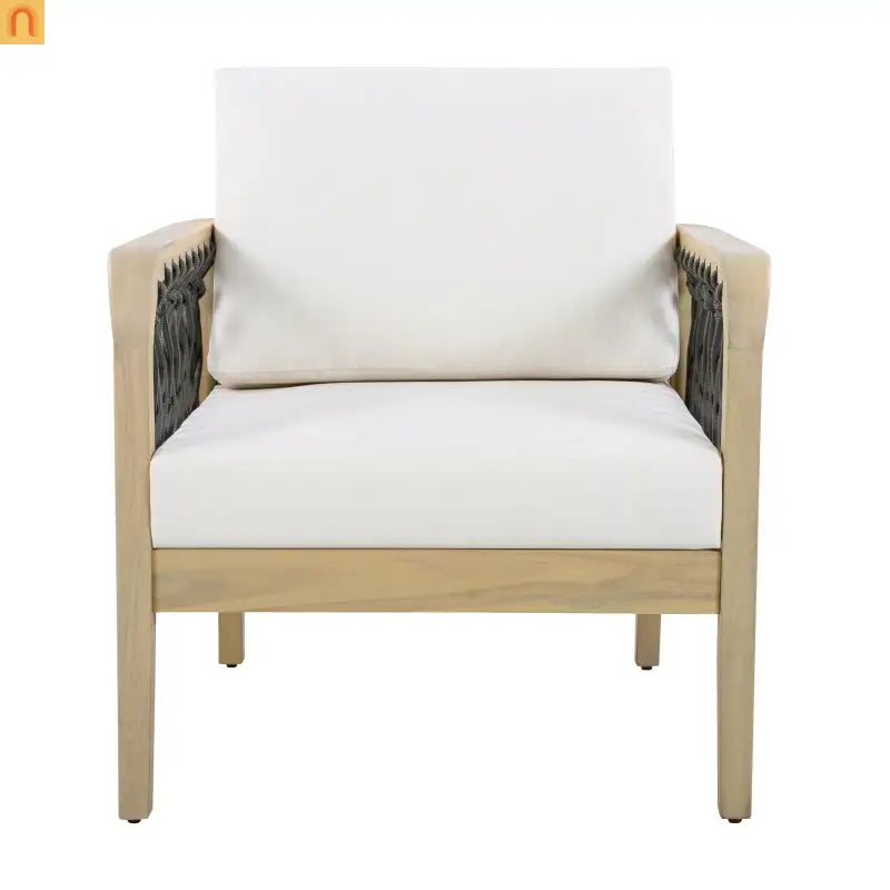 Outdoor Acacia Wood Club Chair with Handwoven Rope Light Teak Finish Weather