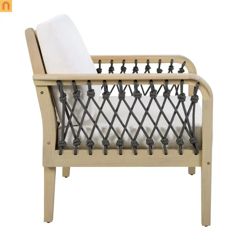 Outdoor Acacia Wood Club Chair with Handwoven Rope Light Teak Finish Weather