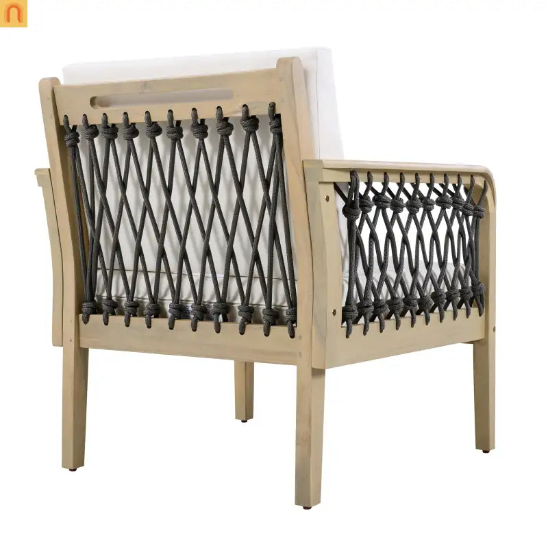 Outdoor Acacia Wood Club Chair with Handwoven Rope Light Teak Finish Weather
