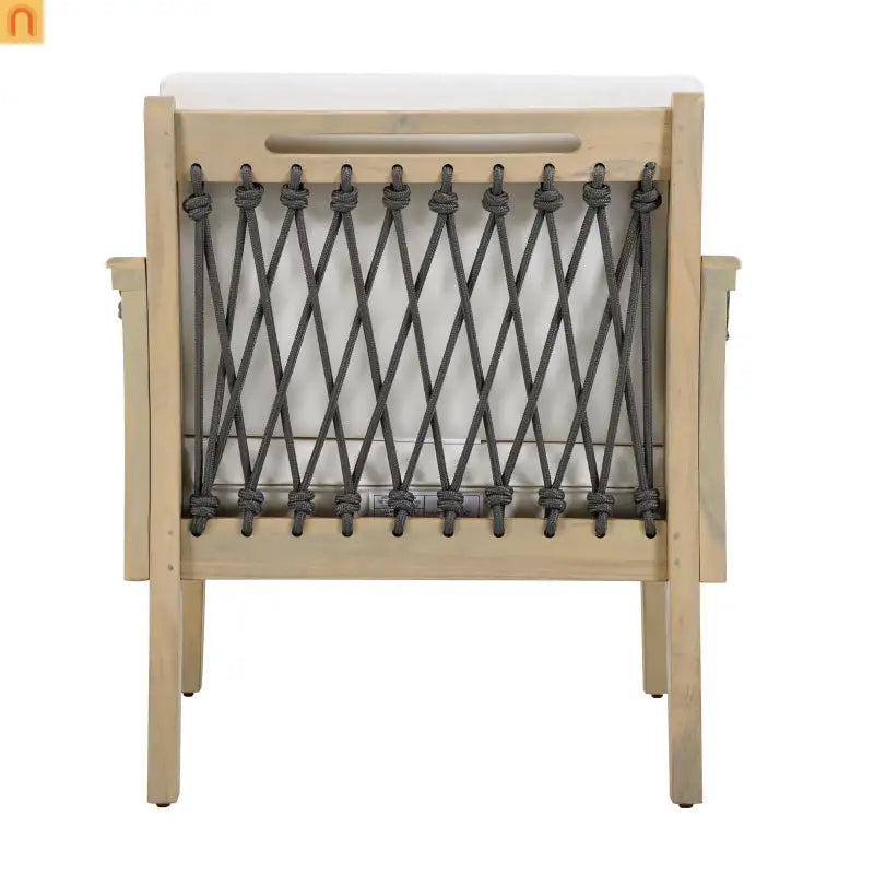 Outdoor Acacia Wood Club Chair with Handwoven Rope Light Teak Finish Weather