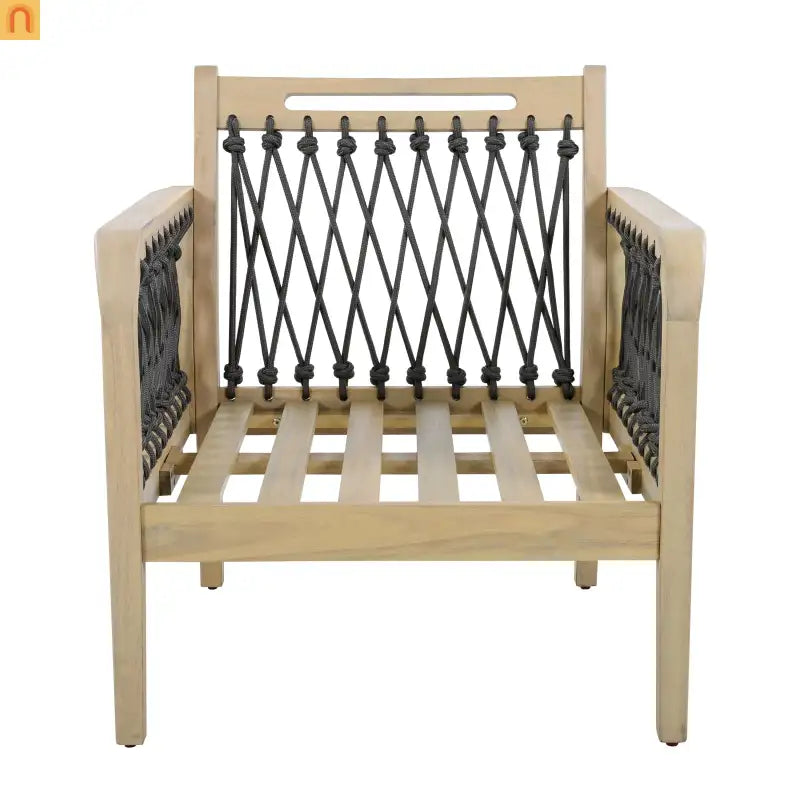 Outdoor Acacia Wood Club Chair with Handwoven Rope Light Teak Finish Weather