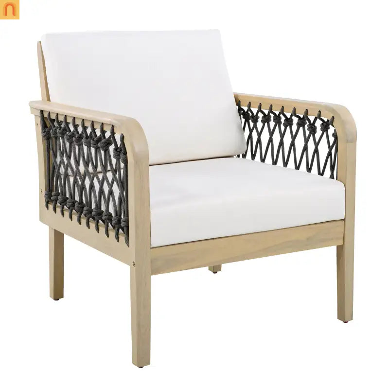 Outdoor Acacia Wood Club Chair with Handwoven Rope Light Teak Finish Weather