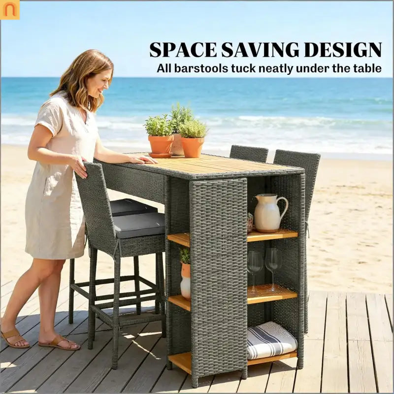 Outdoor Bar Set High Top Table Chairs Wicker 5 Piece