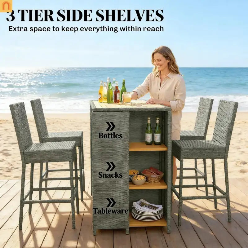 Outdoor Bar Set High Top Table Chairs Wicker 5 Piece