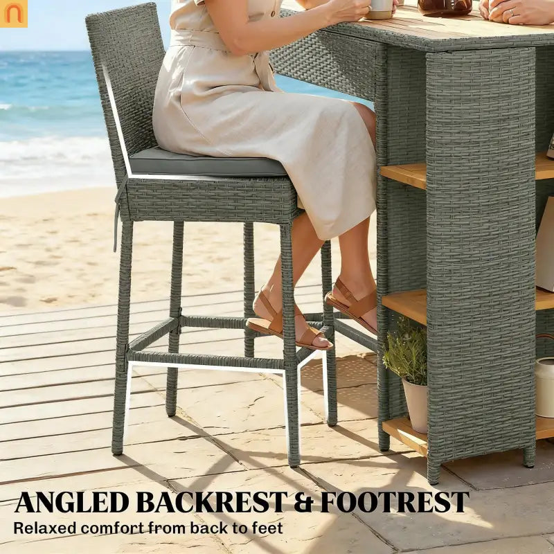Outdoor Bar Set High Top Table Chairs Wicker 5 Piece