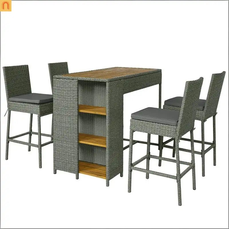 Outdoor Bar Set High Top Table Chairs Wicker 5 Piece