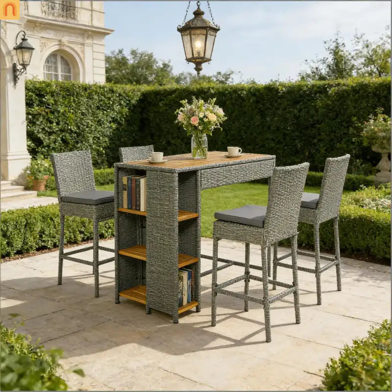 Outdoor Bar Set High Top Table Chairs Wicker 5 Piece