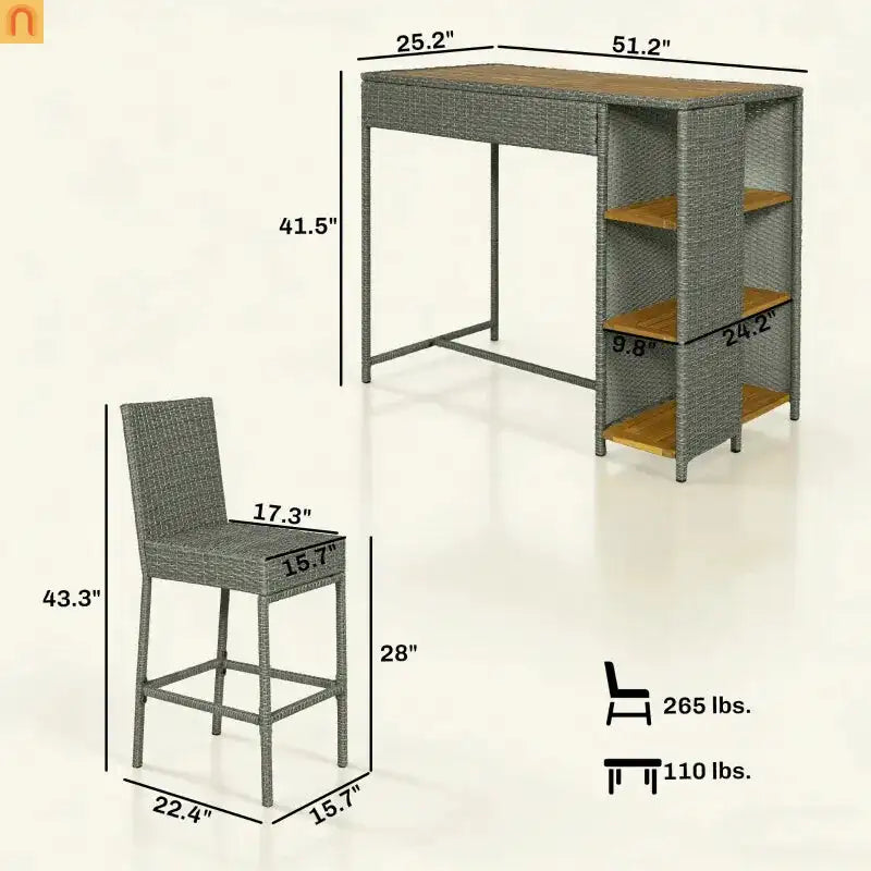 Outdoor Bar Set High Top Table Chairs Wicker 5 Piece